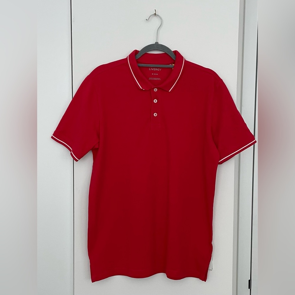 LIVERGY 100% cotton Red Polo with White Trim Men’s Size M NWT